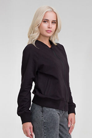 Bold & Young Kadın Pamuk Likralı Ribanalı Fermuarlı Cepli Örme Kumaş Pilot Mont