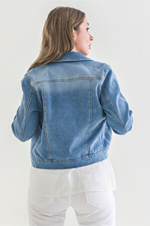 Power Streç Yıpratmalı Bleach Washing Denim Ceket