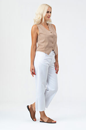 Kadın Bleach Yıkama  Lyocell İnce Denim Kumaş Kot Yelek