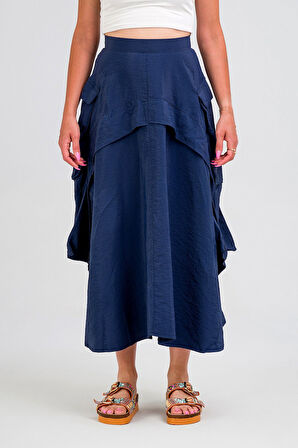 Bold & Young Kadın  Kargo Cepli  Pervazlı Gizli Fermuarlı Pamuklu Kumaş Etek