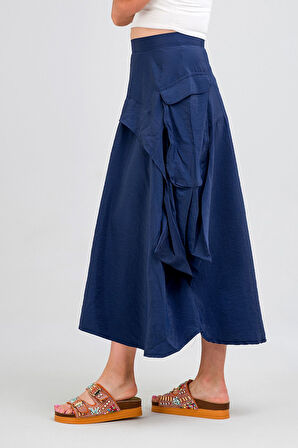 Bold & Young Kadın  Kargo Cepli  Pervazlı Gizli Fermuarlı Pamuklu Kumaş Etek