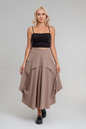 Bold & Young Kadın  Kargo Cepli  Pervazlı Gizli Fermuarlı Pamuklu Kumaş Etek