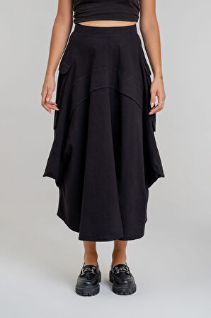 Bold & Young Kadın  Kargo Cepli  Pervazlı Gizli Fermuarlı Pamuklu Kumaş Etek