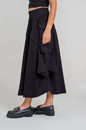 Bold & Young Kadın  Kargo Cepli  Pervazlı Gizli Fermuarlı Pamuklu Kumaş Etek