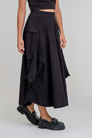 Bold & Young Kadın  Kargo Cepli  Pervazlı Gizli Fermuarlı Pamuklu Kumaş Etek