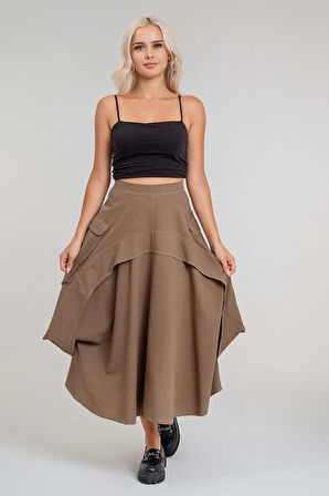 Bold & Young Kadın  Kargo Cepli  Pervazlı Gizli Fermuarlı Pamuklu Kumaş Etek