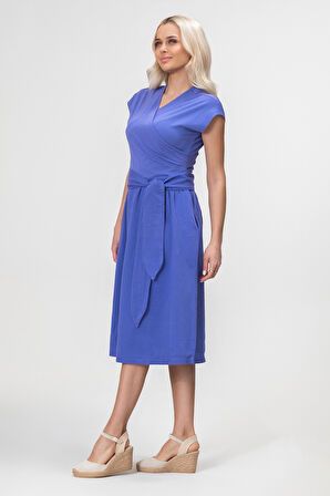 Bold and Young Düşük Kol Cepli Pervazlı Kuşaklı Beden Pamuk Likralı Etek pamuklu Elbise