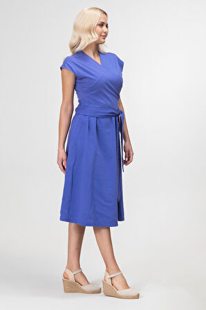 Bold and Young Düşük Kol Cepli Pervazlı Kuşaklı Beden Pamuk Likralı Etek pamuklu Elbise