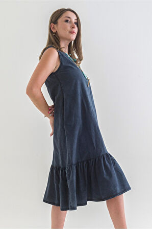 Bold & Young Cepli Kolsuz Pamuklu Dokuma Elbise