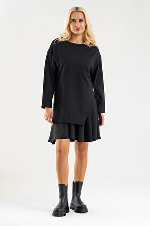 Bold&Young Kadın Aerobin Kumaş Kuş Gözü Detaylı Çelik Kumaş Elbise