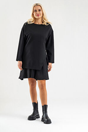 Bold&Young Kadın Aerobin Kumaş Kuş Gözü Detaylı Çelik Kumaş Elbise