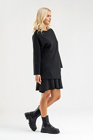 Bold&Young Kadın Aerobin Kumaş Kuş Gözü Detaylı Çelik Kumaş Elbise