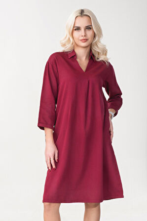 Bold & Young Kadın Siyah Renk Cepli Dik Yakalı Kuşaklı Cepli Pamuklu Gömlek Elbise