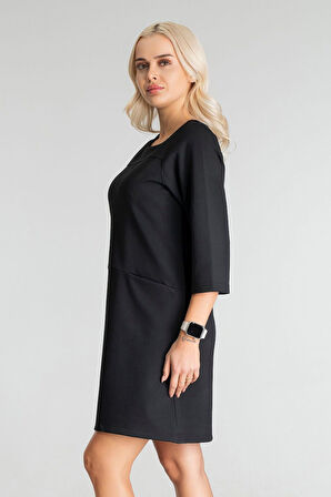 Bold & Young Kadın Siyah Renk Suni Deri Kombinli Pamuk Likralı Kolsuz Dik Yakalı Cepli Elbise