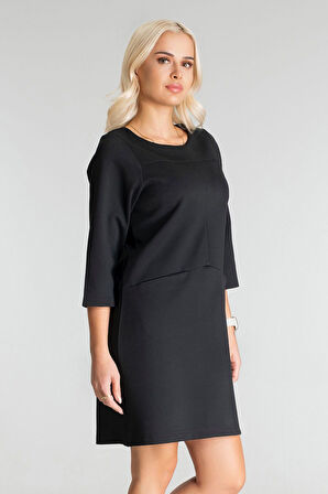 Bold & Young Kadın Siyah Renk Suni Deri Kombinli Pamuk Likralı Kolsuz Dik Yakalı Cepli Elbise