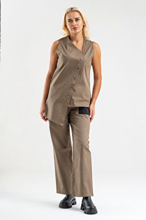 Bold & Young Kadın Asimetrik Kesim Çıtçıtlı Likralı Pamuklu Yelek