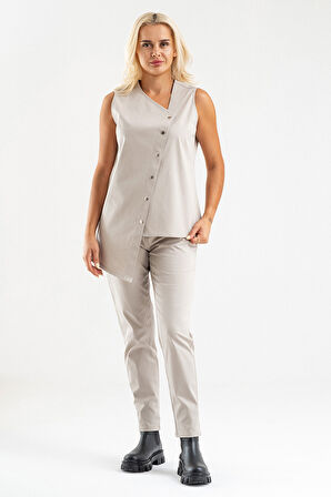 Bold & Young Kadın Asimetrik Kesim Çıtçıtlı Likralı Pamuklu Yelek