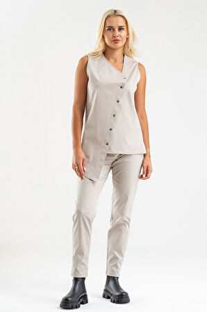 Bold & Young Kadın Asimetrik Kesim Çıtçıtlı Likralı Pamuklu Yelek