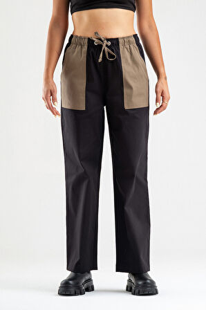 Bold & Young Kadın Beli Lastikli Kordonlu Kombinli Dört Cepli Likralı Pamuklu Pantolon