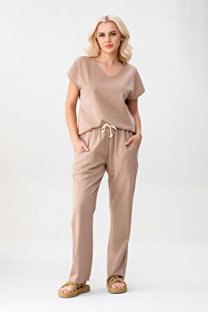Bold & Young Kadın Çift Cepli Beli Lastikli Kordonlu Pantolon