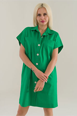 Bold & Young Kadın Fuşya Renk Pervazlı Robalı Celpli Likralı Poplin Gömlek Elbise