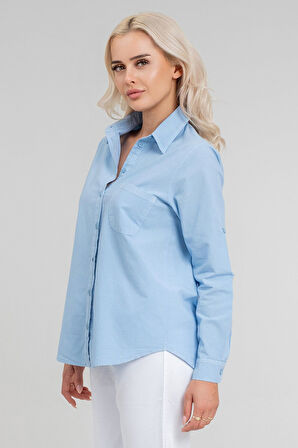 Kadın Ön Arka Oval Pamuklu Dokuma Kumaş  Kol Britli Gömlek