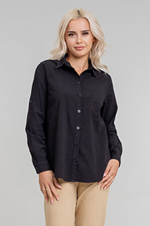 Kadın Ön Arka Oval Pamuklu Dokuma Kumaş  Kol Britli Gömlek