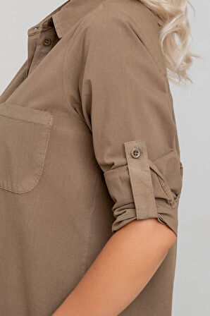 Kadın Ön Arka Oval Pamuklu Dokuma Kumaş  Kol Britli Gömlek