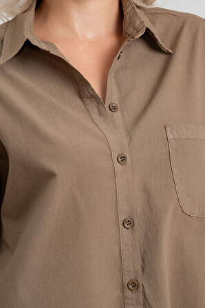 Kadın Ön Arka Oval Pamuklu Dokuma Kumaş  Kol Britli Gömlek