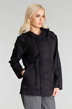 Bold & Young Kadın Power Likralı Pamuklu Kumaş Kapişonlu Fermuarlı Kordonlu Pis Dikişli Mont