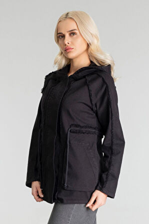 Bold & Young Kadın Power Likralı Pamuklu Kumaş Kapişonlu Fermuarlı Kordonlu Pis Dikişli Mont