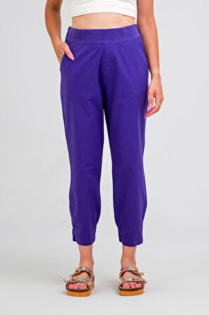 Kadın Siyah Pamuk Power Likralı Beli Lastikli Paça Lastikli Pantolon