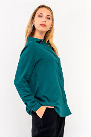 Bold & Young Kadın Ön Arka Oval Viskon Gömlek