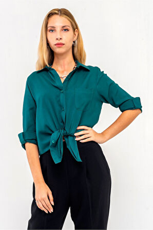 Bold & Young Kadın Ön Arka Oval Viskon Gömlek