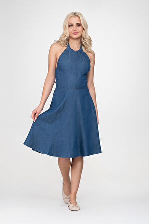 Bold & Young Kadın Cepli Boyundan Bağlamalı Arka Lastikli Elbise