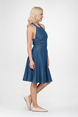 Bold & Young Kadın Cepli Boyundan Bağlamalı Arka Lastikli Elbise