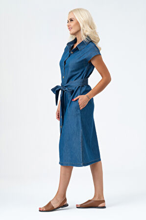 Bold & Young Kadın Cepli Kolsuz Kuşaklı Pamuklu Gömlek Elbise