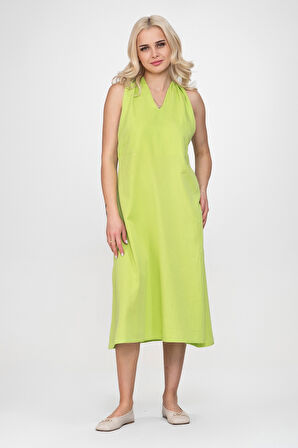 Bold & Young Kadın V Yakalı Cepli Pamuklu  Kumaş Elbise