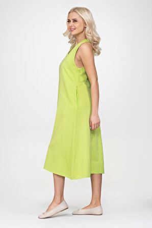 Bold & Young Kadın V Yakalı Cepli Pamuklu  Kumaş Elbise