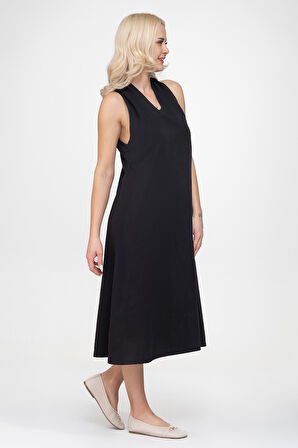 Bold & Young Kadın V Yakalı Cepli Pamuklu  Kumaş Elbise