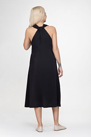 Bold & Young Kadın V Yakalı Cepli Pamuklu  Kumaş Elbise