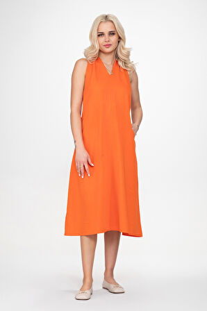 Bold & Young Kadın V Yakalı Cepli Pamuklu  Kumaş Elbise