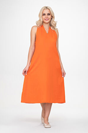 Bold & Young Kadın V Yakalı Cepli Pamuklu  Kumaş Elbise