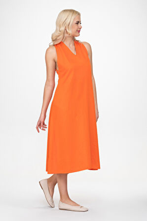 Bold & Young Kadın V Yakalı Cepli Pamuklu  Kumaş Elbise