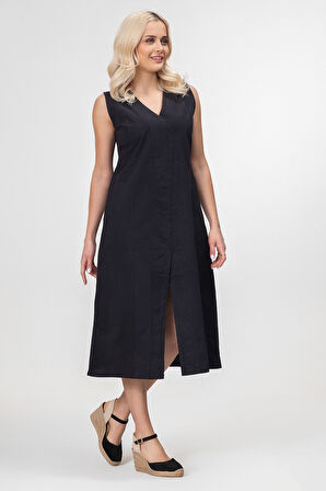 Bold and Young Kadın Yırtmaçlı V Yakalı Kolsuz Pamuklu Elbise