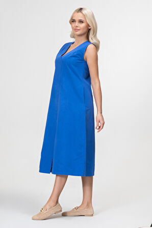 Bold and Young Kadın Yırtmaçlı V Yakalı Kolsuz Pamuklu Elbise