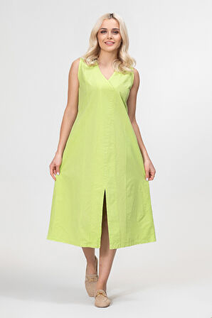 Bold and Young Kadın Yırtmaçlı V Yakalı Kolsuz Pamuklu Elbise