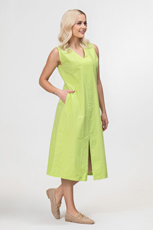 Bold and Young Kadın Yırtmaçlı V Yakalı Kolsuz Pamuklu Elbise