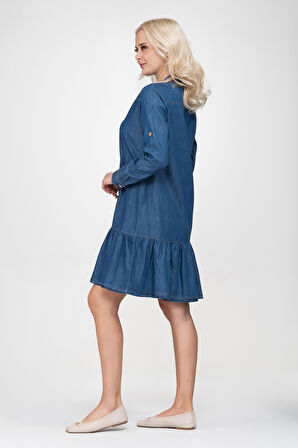 Bold & Young  Kadın Cepli Kol Britli Etek Ucu Büzgülü Katlanır Kol Gömlek Elbise