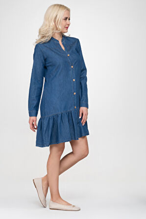 Bold & Young  Kadın Cepli Kol Britli Etek Ucu Büzgülü Katlanır Kol Gömlek Elbise